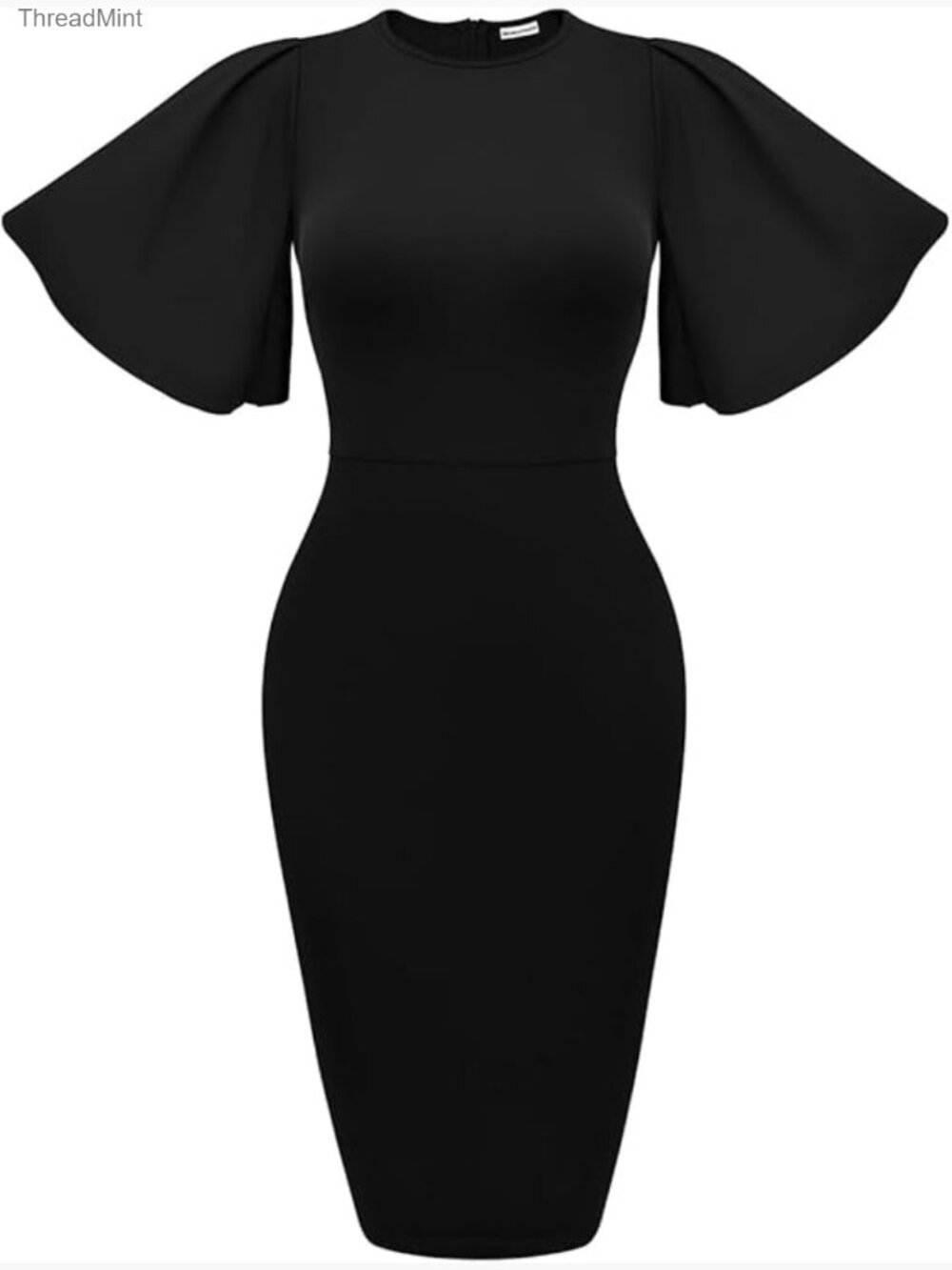 Bodycon Ruffle Flared Short Sleeve Midi Dress with Back Zipper